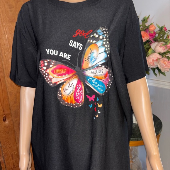 Tops - Black Butterfly Graphic Tee with Multicolor Wings